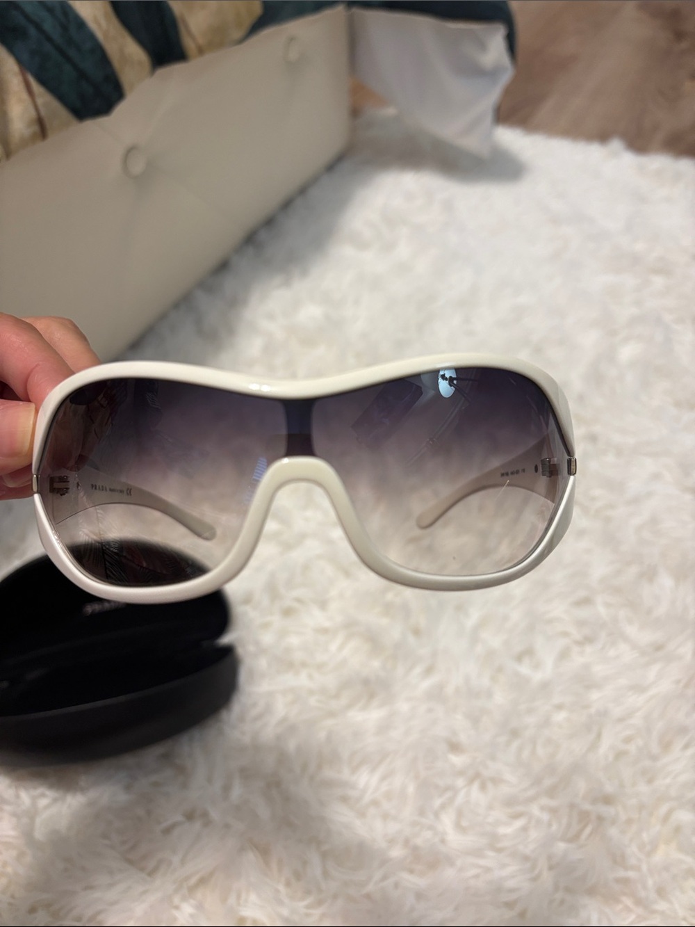 Prada White Rim Shield Sunglasses with Gradient Lenses - Picture 6 of 7